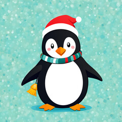 Fototapeta premium penguin with christmas hat