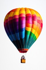 Naklejka premium Colorful hot air balloon flying in the clear sky, vibrant design, isolated background.