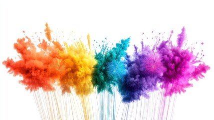Obraz premium Colorful powder explosions, vibrant and dynamic, white isolated background