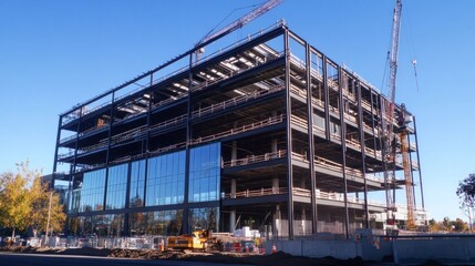 Obraz premium A large building under construction with a crane in the background
