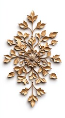 Fototapeta premium Decorative wooden relief design with floral elements on a white isolated background.