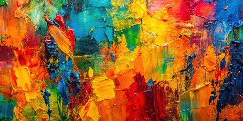 Fototapeta premium An Abstract Expressionist Canvas Filled with Bold Strokes of Yellow, Red, Green, and Blue Oil Paint
