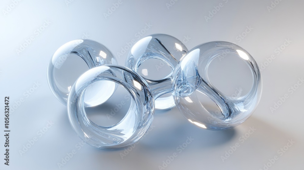 Poster transparent spheres linked by lines in an abstract, high-tech design, symbolizing molecular science 
