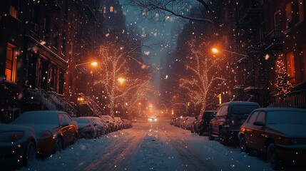 Sc&egrave;ne hivernale de New York illumin&eacute;e pour No&euml;l