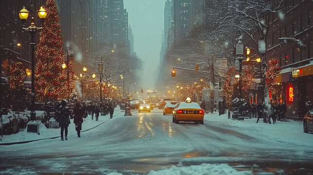 Sc&egrave;ne hivernale de New York illumin&eacute;e pour No&euml;l