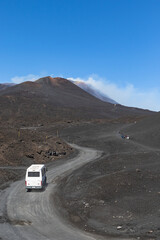 bus in a volcanis landscape