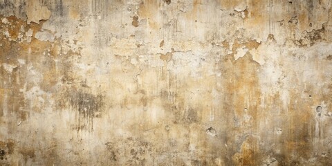 Timeworn Texture of an Aged Wall, Displaying a Blend of Yellowed and Gray Tones, with Flaking Paint, Cracked Mortar, and Patches of Darkness