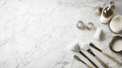 Elegant Makeup Setup on Marble Background
