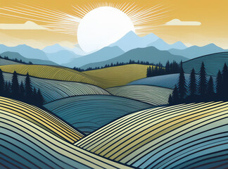 Rolling Hills With Trees Illustration