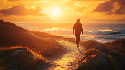 A serene walk along the shore at sunset embracing nature's beauty