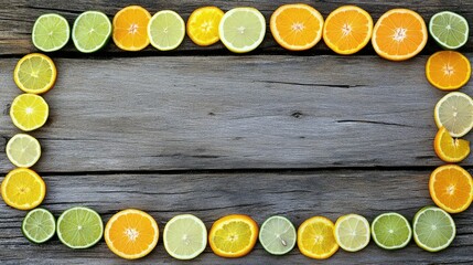 Colorful Citrus Slices on Rustic Wood Background