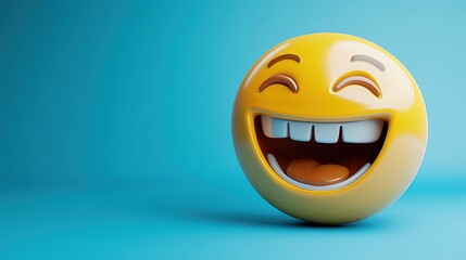 Fototapeta premium A cheerful 3D smiling emoji with a bright blue background.