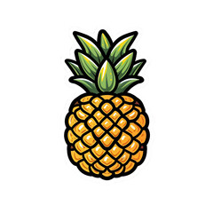 A pineapple is drawn in a cartoon style with a green leaf on top. Generative AI
