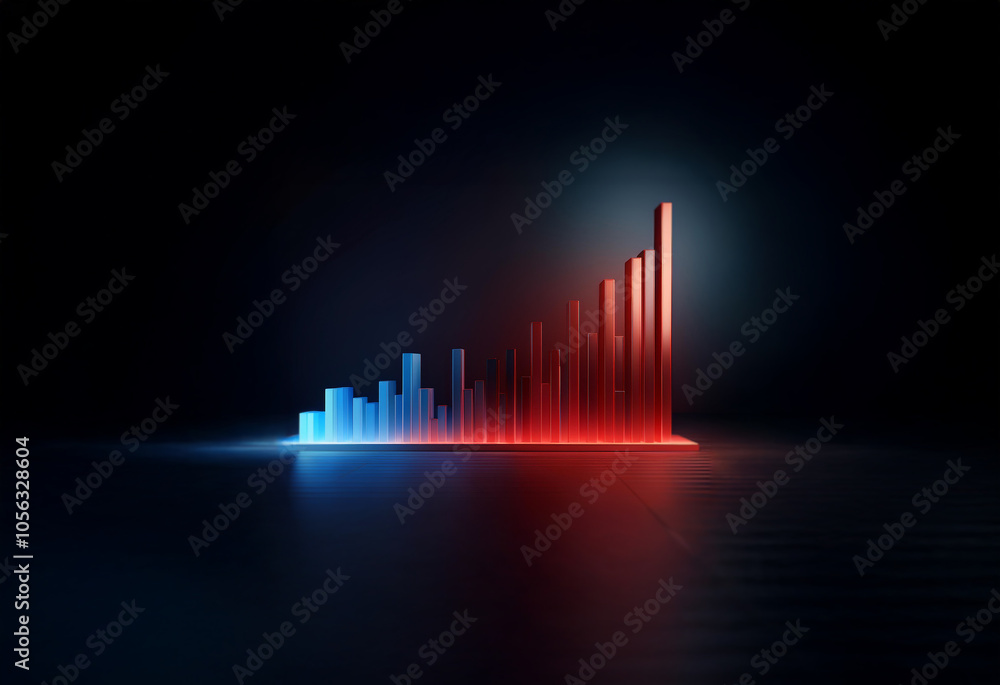Poster a 3d bar graph with blue and red bars in the foreground, lit by a bright blue light on the left and 