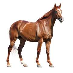 A Majestic Brown Stallion in Full Elegance – Horse Standing Tall and Isolated on Transparent Background in PNG Format