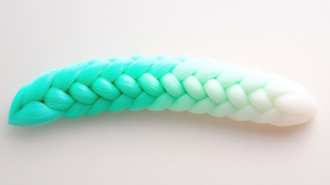 A beautifully crafted braid featuring a gradient of teal to white hues, showcasing intricate weaving on a neutral backdrop