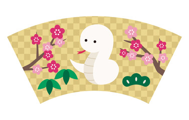 かわいい蛇の正月飾りのベクターイラスト　巳　巳年　白蛇　干支　年賀状