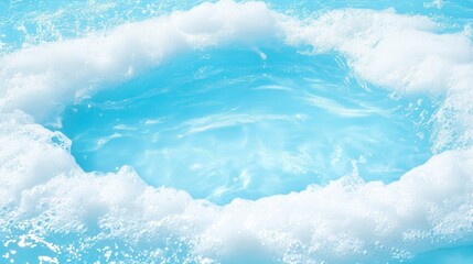 Obraz premium A serene blue pool with bubbling water and soft white foam creating a tranquil atmosphere in a sunny outdoor setting
