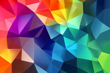 A vibrant, abstract geometric pattern composed of colorful triangular shapes.