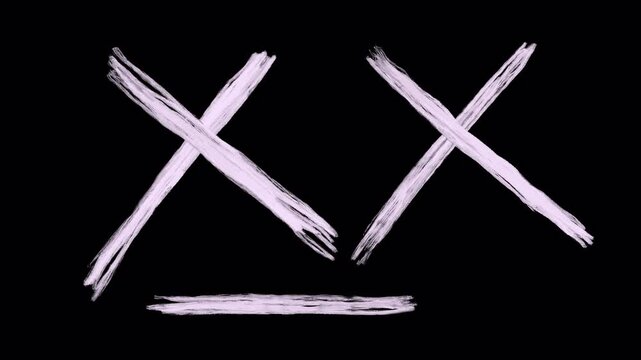 A mask with crossed out eyes and mouth. Animation for editing over the face with doodle styling and shaking. Two crosses and a line in 4K.