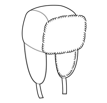 recommend clip art: Trapper Hat, Ushanka Aviator Winter Head Fashion accessory cap with fur clothing technical illustration. Vector headgear for Men, women, unisex style, flat template CAD mockup sketch outline isolated