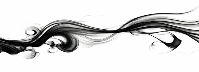 A flowing abstract design featuring black swirls on a white background.