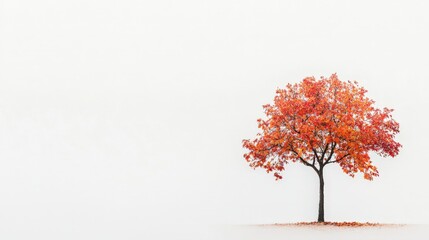 A serene maple tree with orange and red leaves, gently placed on a white background, showcasing the tranquility of nature in autumn