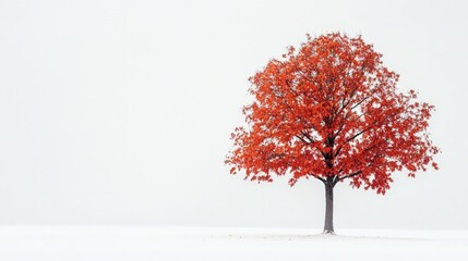 A serene maple tree with red and orange leaves, placed on a clean white backdrop, showcasing the peaceful transition of the season