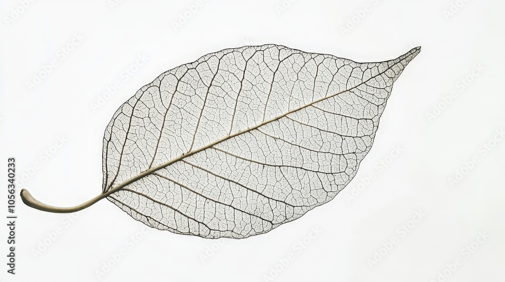 Poster a single, detailed leaf from a plant, isolated on a white background to emphasize its unique texture
