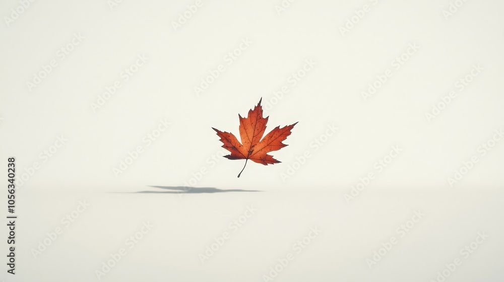 Poster a single, fragile leaf falling from a tree, set against a pristine white backdrop, capturing its del