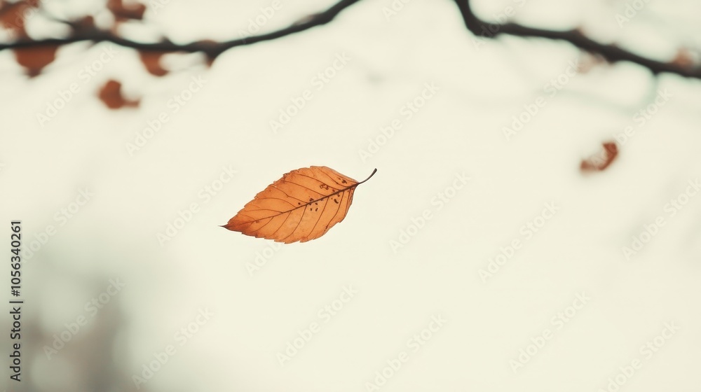 Aufkleber a single, fragile leaf falling from a tree, set against a pristine white backdrop, capturing its del