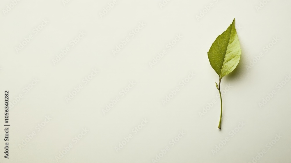 Poster a single fragile leaf from a plant, displayed on a clean white backdrop, emphasizing its natural vul