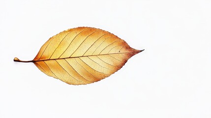 A single, delicate leaf from a tree, placed on a clean white background, highlighting its fragile beauty