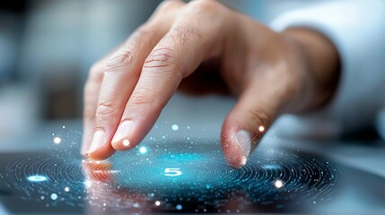 A digital finger pressing a virtual keypad, with numbers lighting up on each press