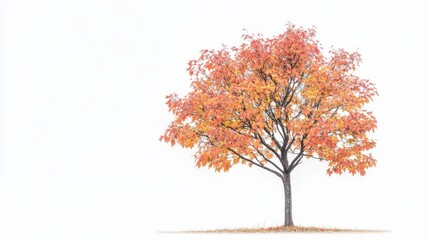 A single maple tree with branches full of autumn leaves, standing against a white background, symbolizing the simplicity and beauty of fall
