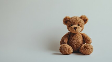 A small brown teddy bear sitting on a plain white backdrop, its tiny size and soft texture creating a sense of warmth and nostalgia