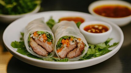 Freshly Prepared Rice Paper Rolls with Sauce
