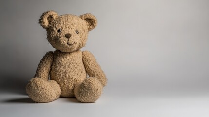 Obraz premium A small brown teddy bear with slightly worn fur, sitting softly against a blank background, representing love and cherished memories