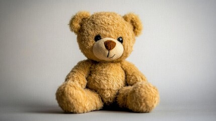 Obraz premium A tiny brown teddy bear with floppy arms and legs, resting on a blank, clean background, bringing warmth and joy to the viewer