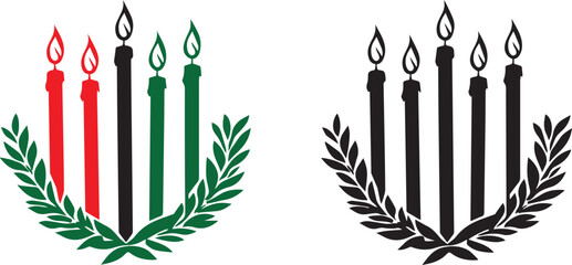 Silhouette of a happy kwanzaa wreath sign with seven candles vector silhouette