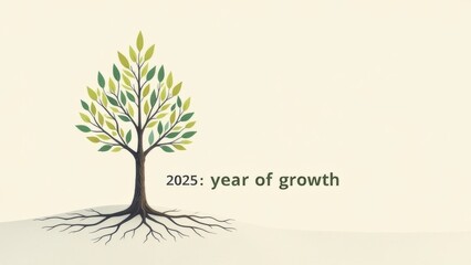 Obraz premium An illustrated tree representing growth with the year 2025 alongside the text 