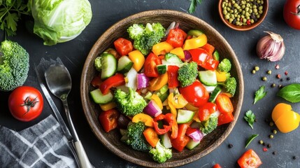 Fresh Colorful Vegetable Salad with Ingredients