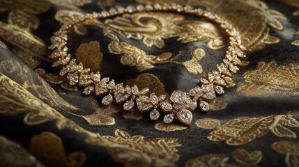 Obraz premium Elegant Gold and Diamond Necklace on Luxurious Fabric