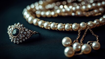 Elegant Jewelry Display with Pearls and Gemstones