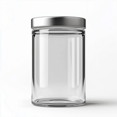 Mockup of Glass Jar Packaging, Cylindrical Shape with Metal Lid Isolated on White Background