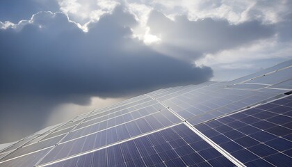 Renewable energy focus with solar panel beneath dramatic cloudy sky