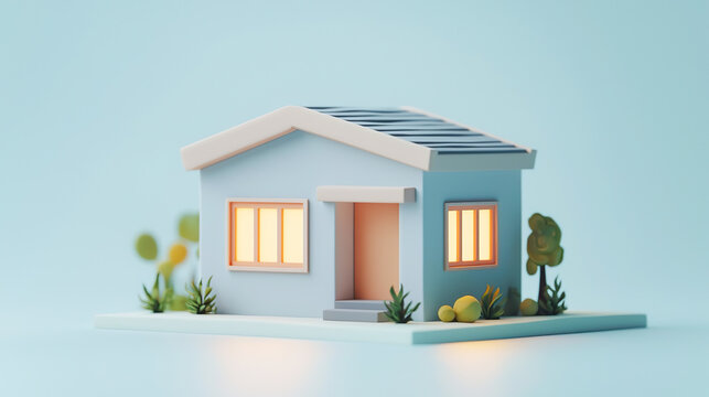 シンプルな家の模型のような3Dイラスト