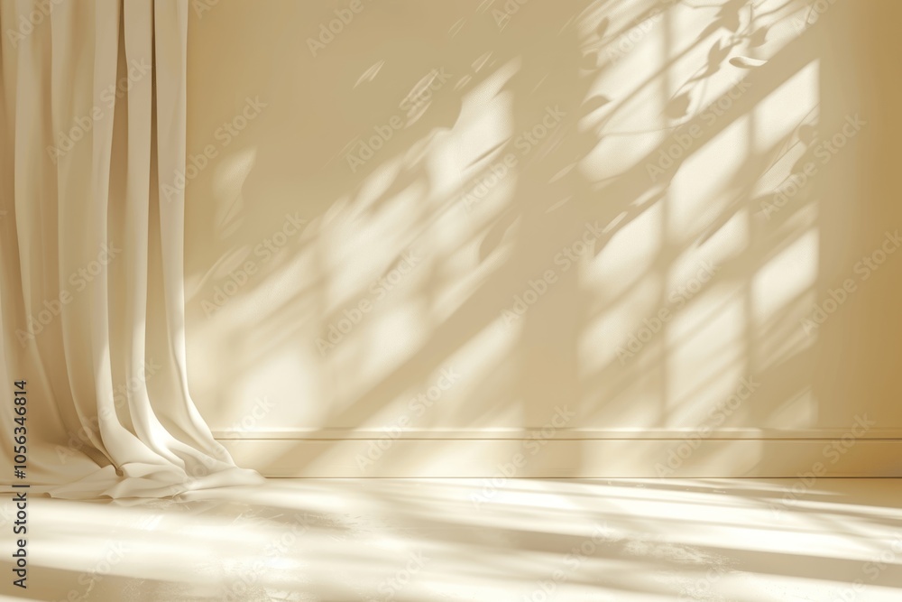 Poster abstract beige background for product presentation with window shadows and soft light