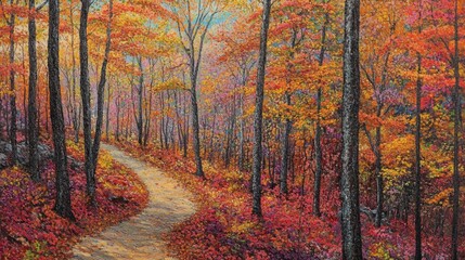 Obraz premium Colorful Autumn Pathway in Lush Forest Scene