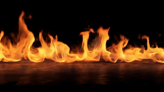 A row of flames dances across a dark surface, creating a mesmerizing spectacle